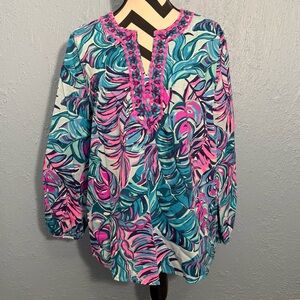 Lilly Pulitzer Coretta Top Tunic in Seasalt Blue Don’t Wanna Leaf
